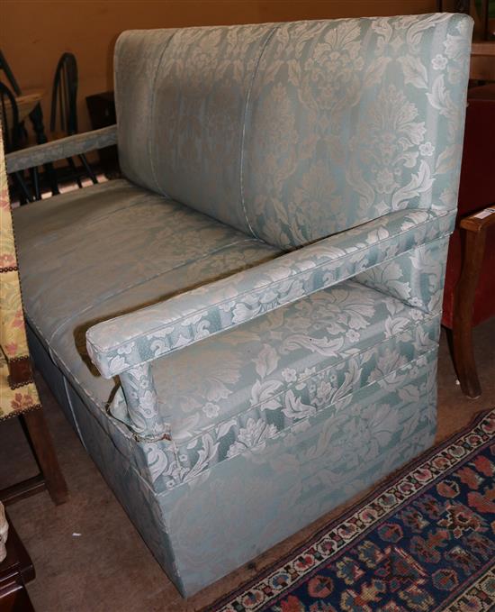 Green upholstered 3 seater Jacobean style settee